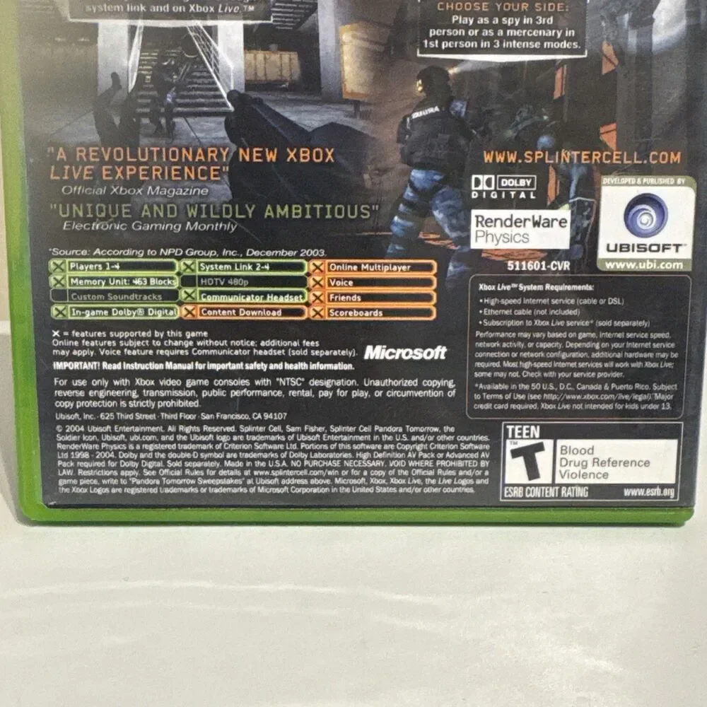 Microsoft Xbox Tom Clancy's Splinter Cell: Pandora Tomorrow